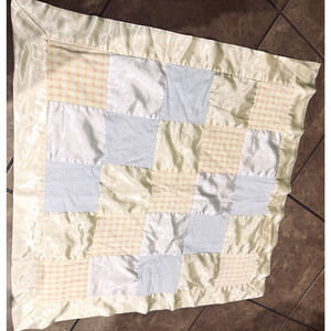 Tykes Carter's Baby Silky Satin Security Blanket 30" Yellow White Patchwork
